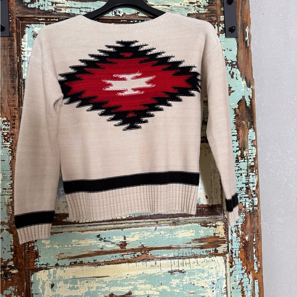 Ralph Lauren Beige Sweater with Red and Black Pattern